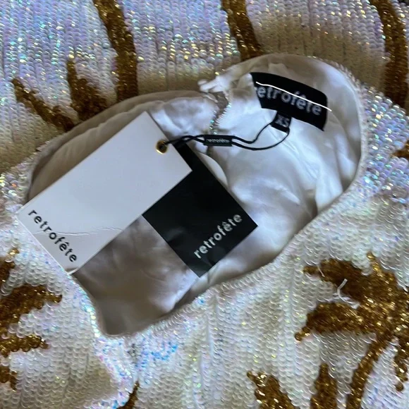 retrofete Grace Dress in White Gold Palm XS